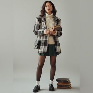 Vintage Oversized Tweed Blazer Plaid Wool Blend Size 18